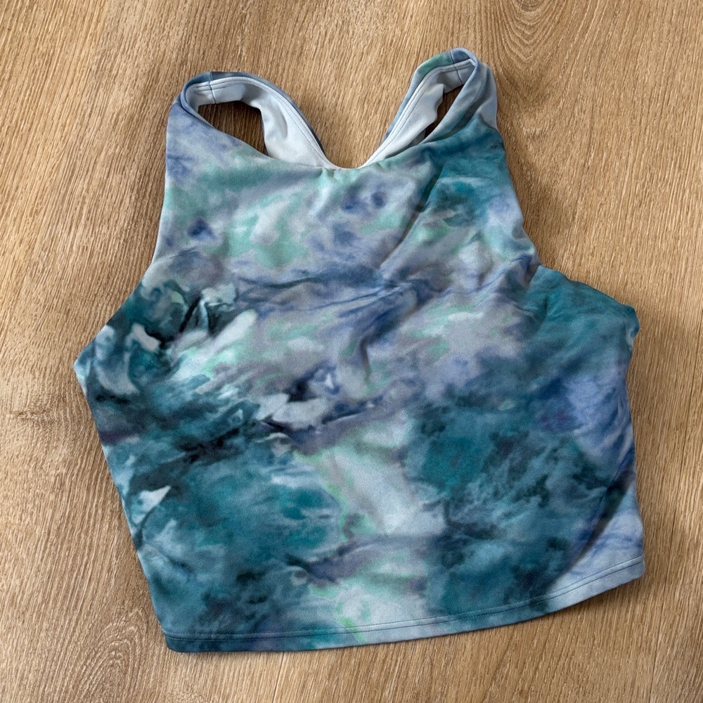 Athleta Green Blue Marble Racerback Crop Top